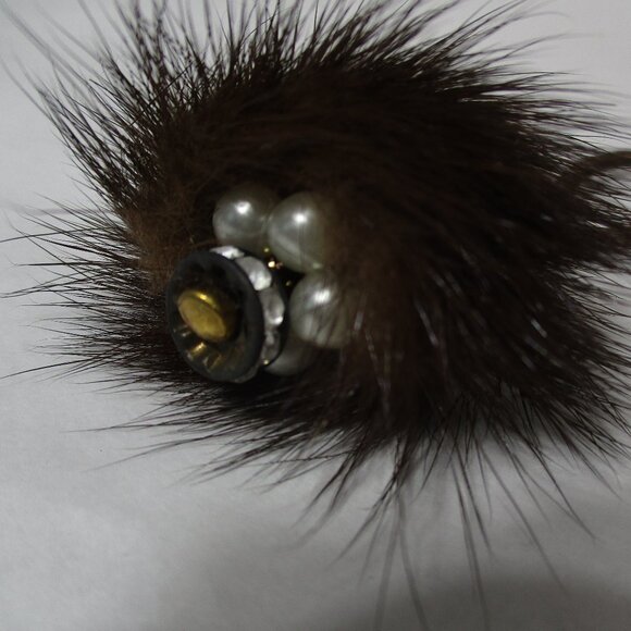 Fancy Real Fur Pony Tail Holder Rubber Band Faux Pearls - Picture 2 of 7